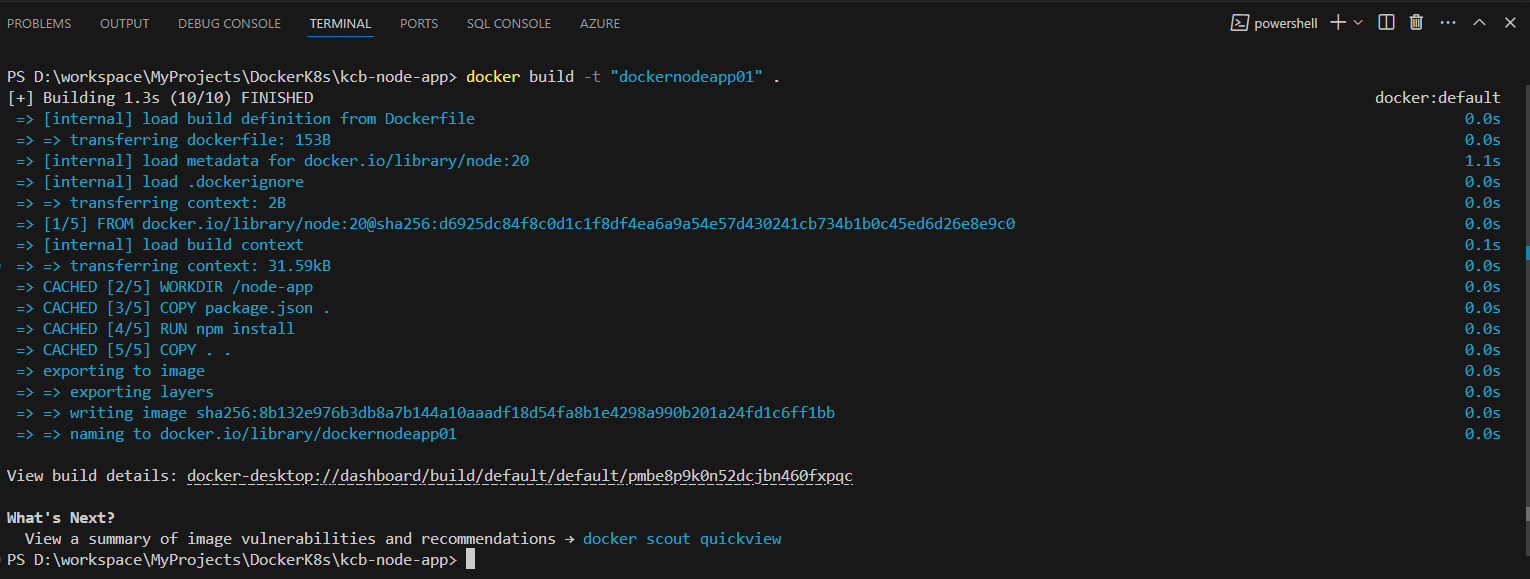 Building the image in the VsCode terminal