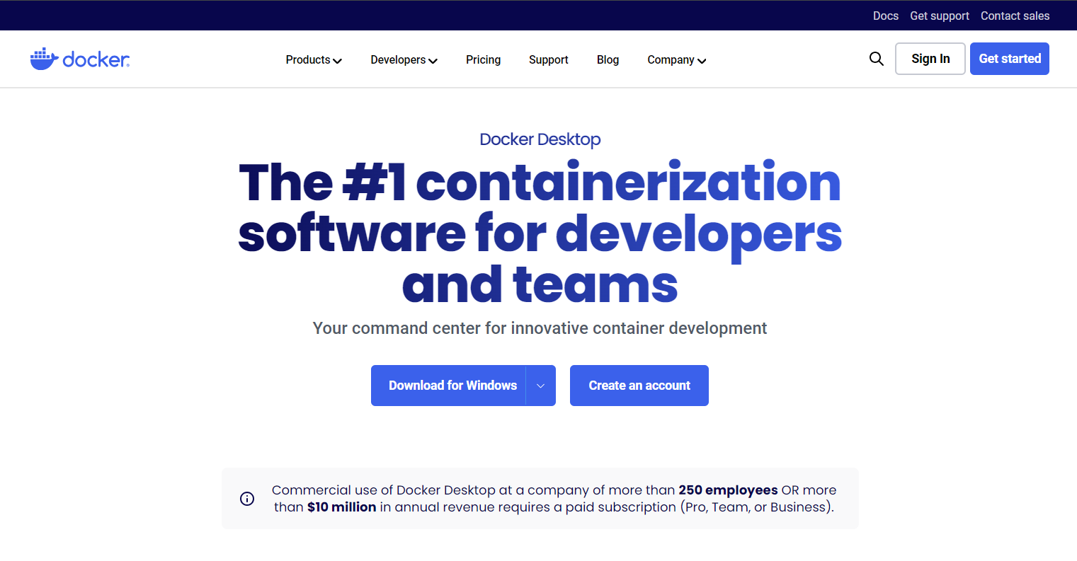 Docker Desktop download page
