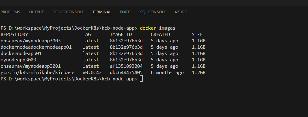 Listing the built images with docker images