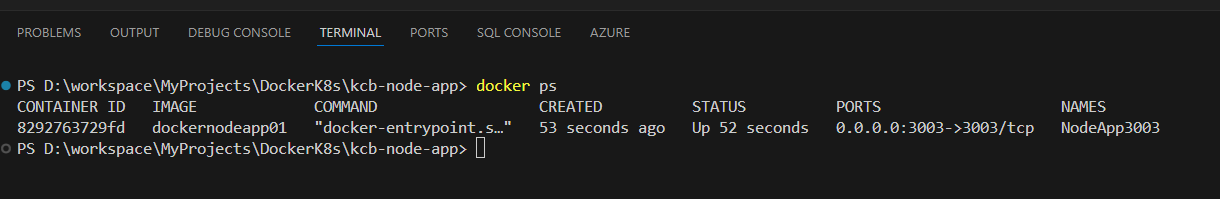 The running container shown by docker ps