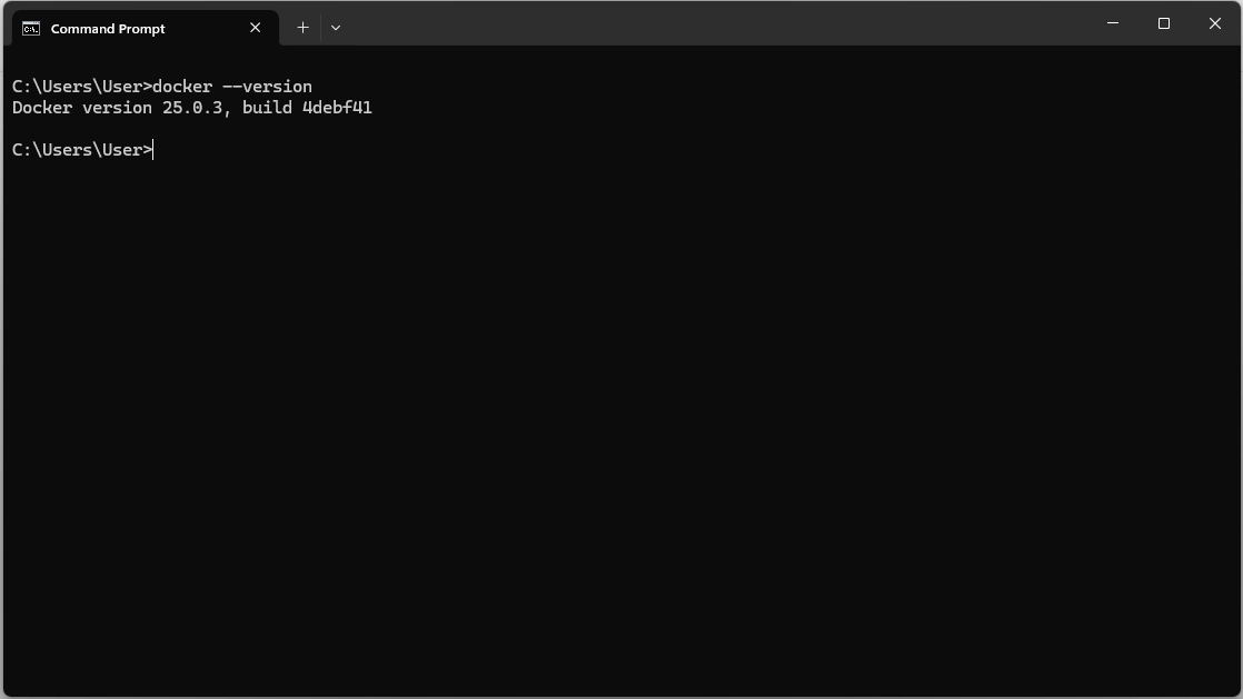 Verifying the Docker installation in Command Prompt