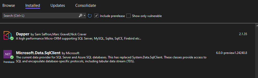 The two packages installed in the project