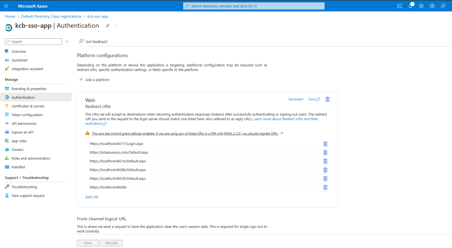 Authentication — redirect URIs