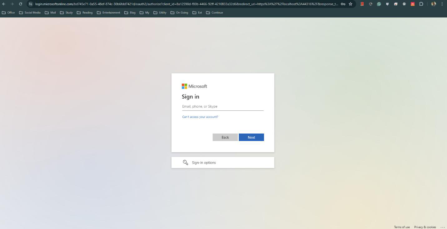 The Microsoft sign-in screen
